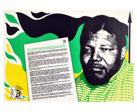 Original vintage propaganda poster issued by the African National Congress, featuring a photograph of Nelson Mandela and the 