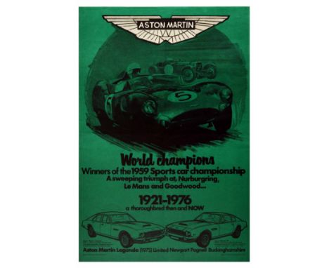 Original vintage car racing advertising poster: Aston Martin World Champions winners of the 1959 sports car championship A sw