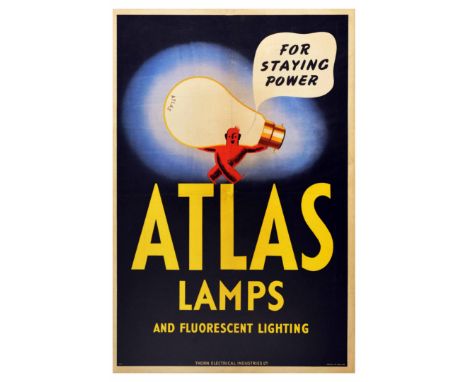 Original vintage advertising poster for Atlas Lamps and Fluorescent Lighting issued by Thorn Electrical Industries. The poste