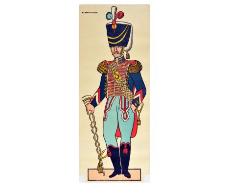 Original vintage advertising poster from a series of French Army uniforms issued to promote muscle pain relieving balm with a
