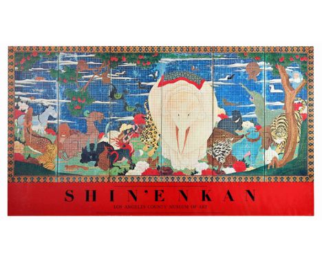 Original vintage advertising poster for Shin'enkan collection at Los Angeles County Museum of Art, featuring a Birds, Animals