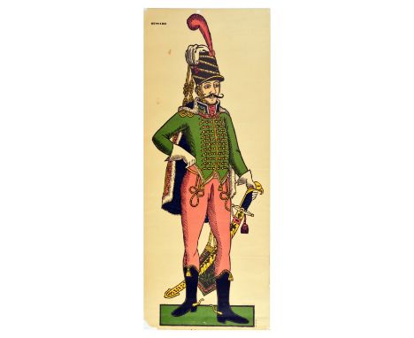 Original vintage advertising poster from a series of French Army uniforms issued to promote muscle pain relieving balm with a