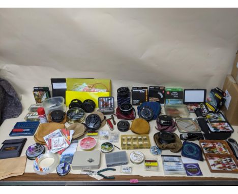 Fishing Interest - a lot of various reels, fishing flies, hooks, accessories and tools, to include an Oris Clearwater reel, a