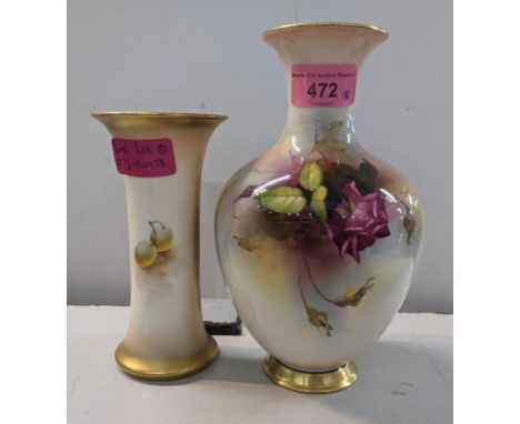 A Royal Worcester porcelain vase of ovoid form, decorated with roses, signed H. Martin and another Royal Worcester vase of sl