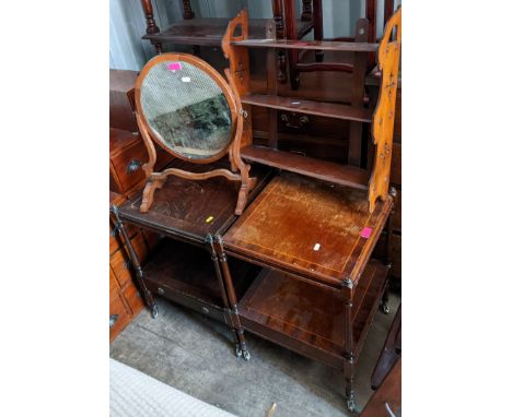 A mixed lot of furniture to include lamp tables, bookcase, folding step ladder and other itemsLocation: 