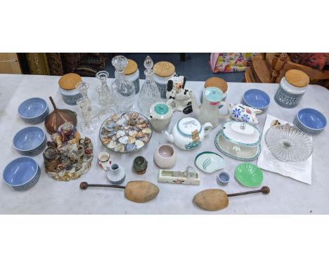 A mixed lot to include Poole pottery, Sheffield dog, Carlton ware, Shelley and others, a Capodimonte figure glass bowl and ta