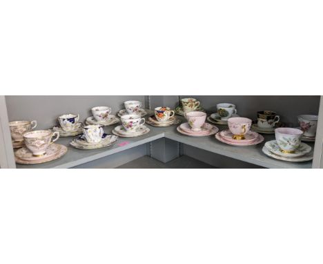Fifteen sets of side plates cups and saucers to include Royal Albert Braemar patter, Tuscan Fine English Bone China, Crown Ro