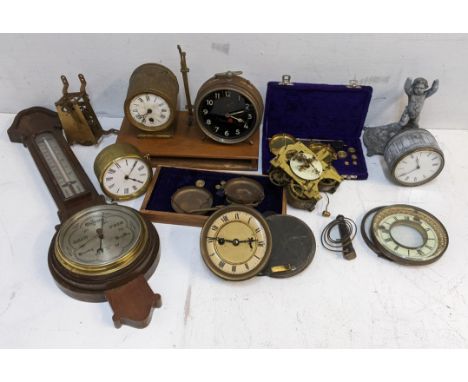 A mixed lot to include a Goliath repeater black dial alarm clock barometer, weighting scales and clock partsLocation: 