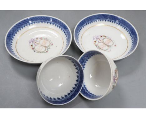 A pair of Chinese export famille teabowls and saucers, Qianlong
