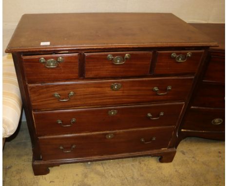 A George II mahogany chest, two short and three long graduated moulded drawers, on bracket feet, W.102cm, D.53cm, H.97cm