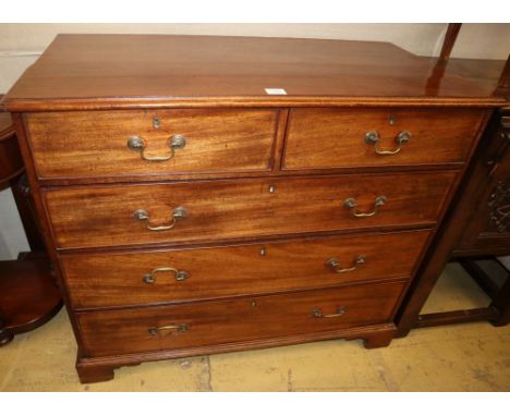 A George III mahogany chest, fitted two short and three long graduated drawers, on bracket feet, W.110cm, D.53cm, H.96cm