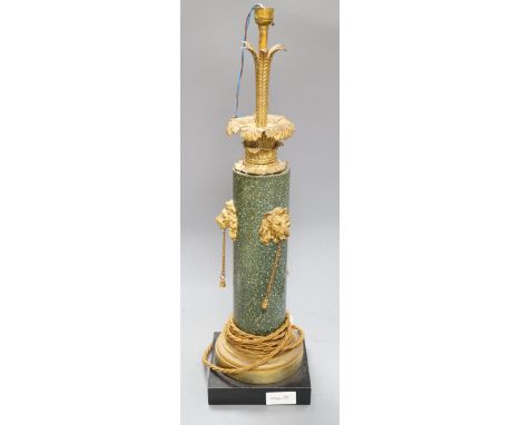 A Hobbs ormolu and marble table lamp, overall length 64cm