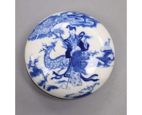 A Chinese blue and white circular seal paste box, Qianlong six character seal mark and probably of the period (1736-95), cove
