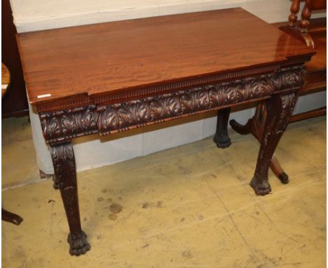 A George III style mahogany breakfront console table, W.114cm, D.62cm, H.85cm