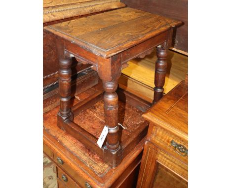 A 17th century oak joint stool, W.45cm, D.27cm, H.48cm