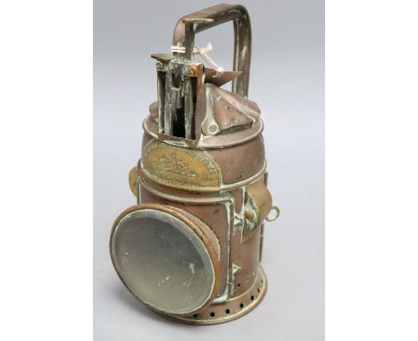 An R. Brown &amp; Sons copper railway lamp, height 25cm