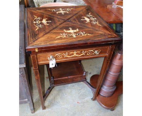 An Edwardian rosewood envelope card table, W.55cm, D.55cm, H.74cm