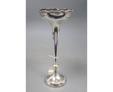 An Edwardian large silver trumpet shaped posy vase, Horace Woodward &amp; Co, London, 1902, height 25.2cm, weighted.