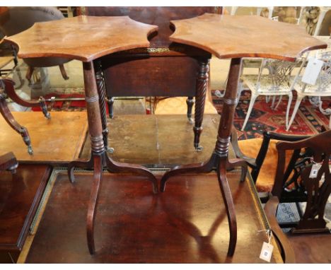 A pair of Regency style mahogany tripod wine tables with shaped circular tops, 44cm diameter, H.71cm