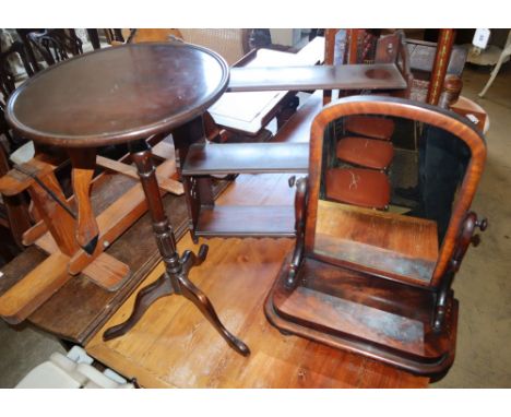 A Victorian mahogany toilet mirror, wall bracket and tripod table