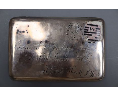 A late Victorian novelty silver and enamel cigarette case/vesta case, modelled as a posted letter, Wright &amp; Davies, Londo