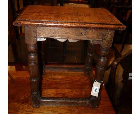 A 17th century oak joint stool, W.45cm, D.28cm, H.49cm