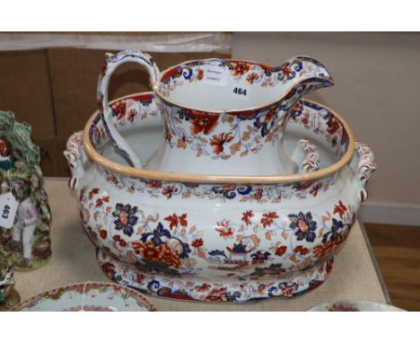 A Staffordshire pottery Amherst stone china foot bath and pitcher