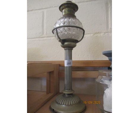 SMALL TABLE LAMP WITH CUT GLASS DOME TOP AND BRASS FINIAL 