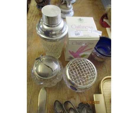 CUT GLASS SILVER PLATED WARES, SILVER PLATED BOWLS, FLASK ETC 