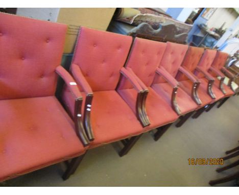 SET OF SEVEN BUTTON BACK UPHOLSTERED ARMCHAIRS