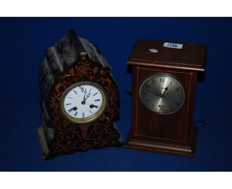 An inlaid Victorian Mantle Clock, a/f and a Genalux Valery a Paris Mantle Clock.