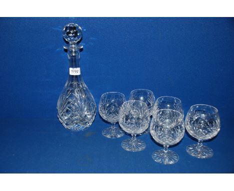 A Royal Doulton crystal Decanter with six matching Brandy Glasses