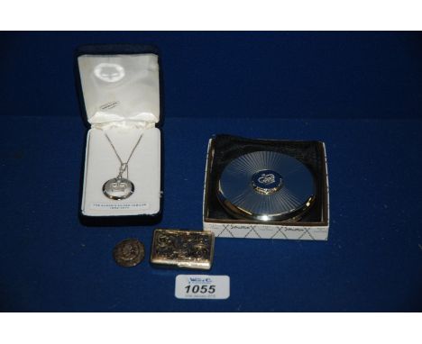 A Stratton silver plated  commemorative Compact and Pendant 1977 Jubilee.  A Pill Box and a Roman Coin style Button