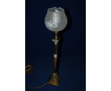 A Brass Table Lamp converted to electric, in the form of Nelson's Column.
