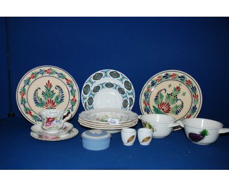 A quantity of china including Royal Albert cups and saucers, pair Royal Worcester egg cups, small hand mirror, four Royal Dou