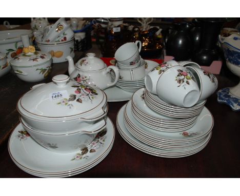 A quantity of Tableware part Tea/dinner service with Cherry tree pattern, comprising six cups and saucers, milk jug, tea pot,