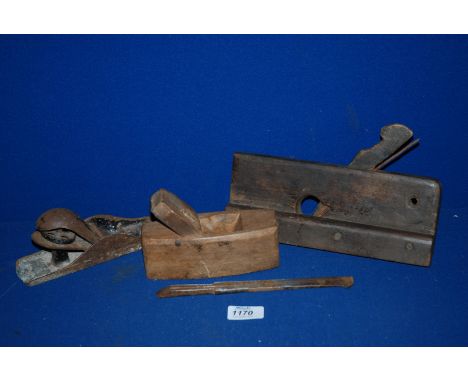 Three wood Planes and a Chisel stamped V.R.