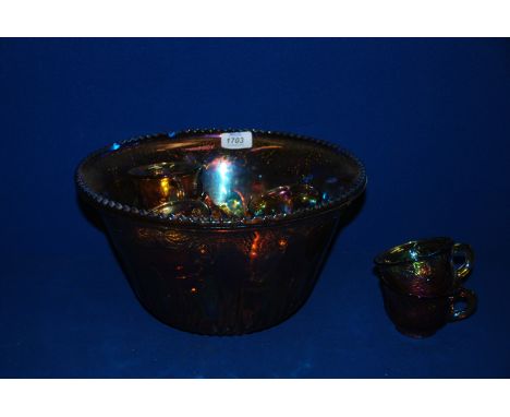 A carnival glass Punch Bowl and Cups