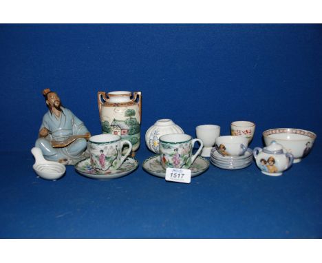 A quantity of oriental china including hand painted Nippon Vase, Egg Cups, finger Bowl, Cups and saucers, etc.