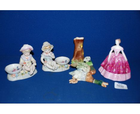 A quantity of china including Coalport figure ''Kimberly'', wall hanging duck and a tree trunk Vase