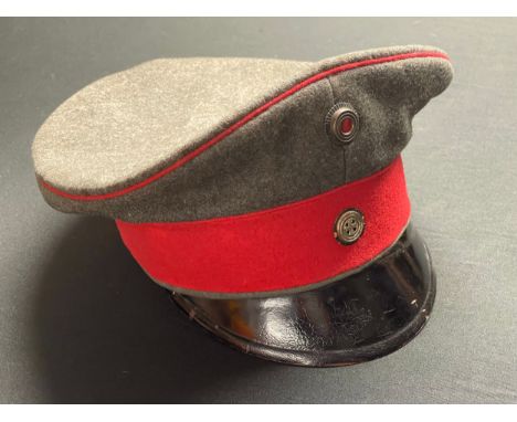 WW1 Imperial German Army Reserve Officers Cap. Reservists Cross Cockade to Red Cap Band. No makers mark. Small size approx. 5