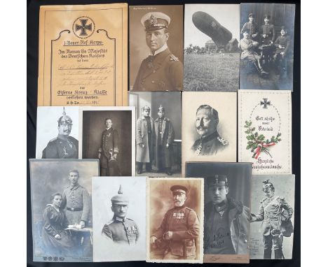 WW1 Imperial German Iron Cross 2nd class award citation dated 1916 and a collection of 13 WW1 Imperial German portrait photog