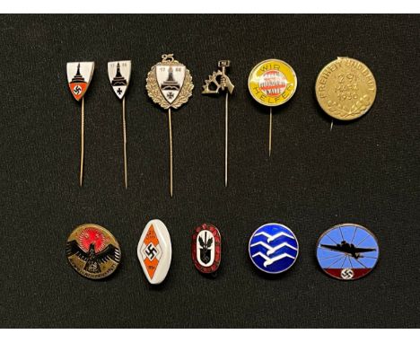 WW2 Third Reich Enamel Lapel badges and stick pin collection comprising of: three Kyffhauserbund stick pins, NSBO stick pin, 