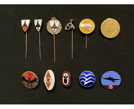 WW2 Third Reich Enamel Lapel badges and stick pin collection comprising of: three Kyffhauserbund stick pins, NSBO stick pin, 