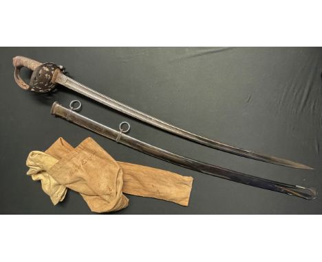 British Victorian X Lancers Cavalry Officers Sword with fullered curved blade 890mm in length with etched decoration to both 