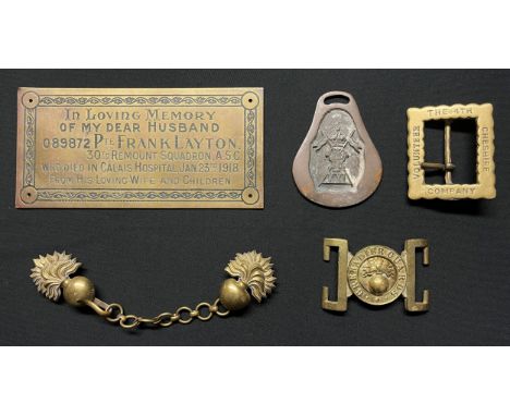 WW1 British Memorial Plaque to 089872 Pte Frank Layton, 30th Remount Squadron, Army Service Corps removed from a factory in K
