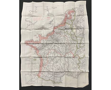 WW2 British RAF Silk Escape Map of France and Germany. Code letter 9C(a) / 9U/R. Double sided. 