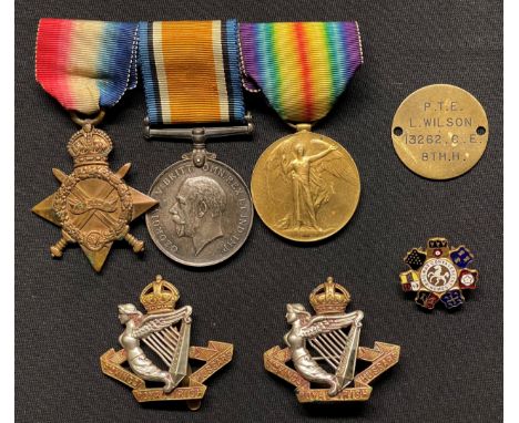WW1 British Medal group comprising of 1914-15 Star, British War Medal and Victory Medal to 13262 Pte L Wilson, 8th Kings Roya