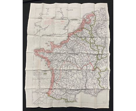 WW2 British RAF Silk Escape Map of France and Germany. Code letter 9C(a) / 9U/R. Double sided. 
