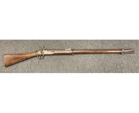 British Military "Bar on Band" Enfield Short Percussion Cap Rifle. Working action. 83cm long barrel. Lock marked 1860 and Tow